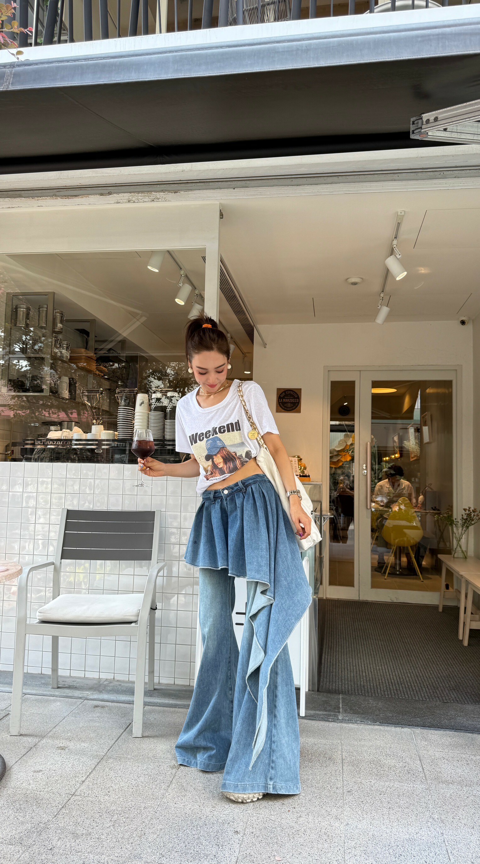 設計款落地牛仔喇叭褲