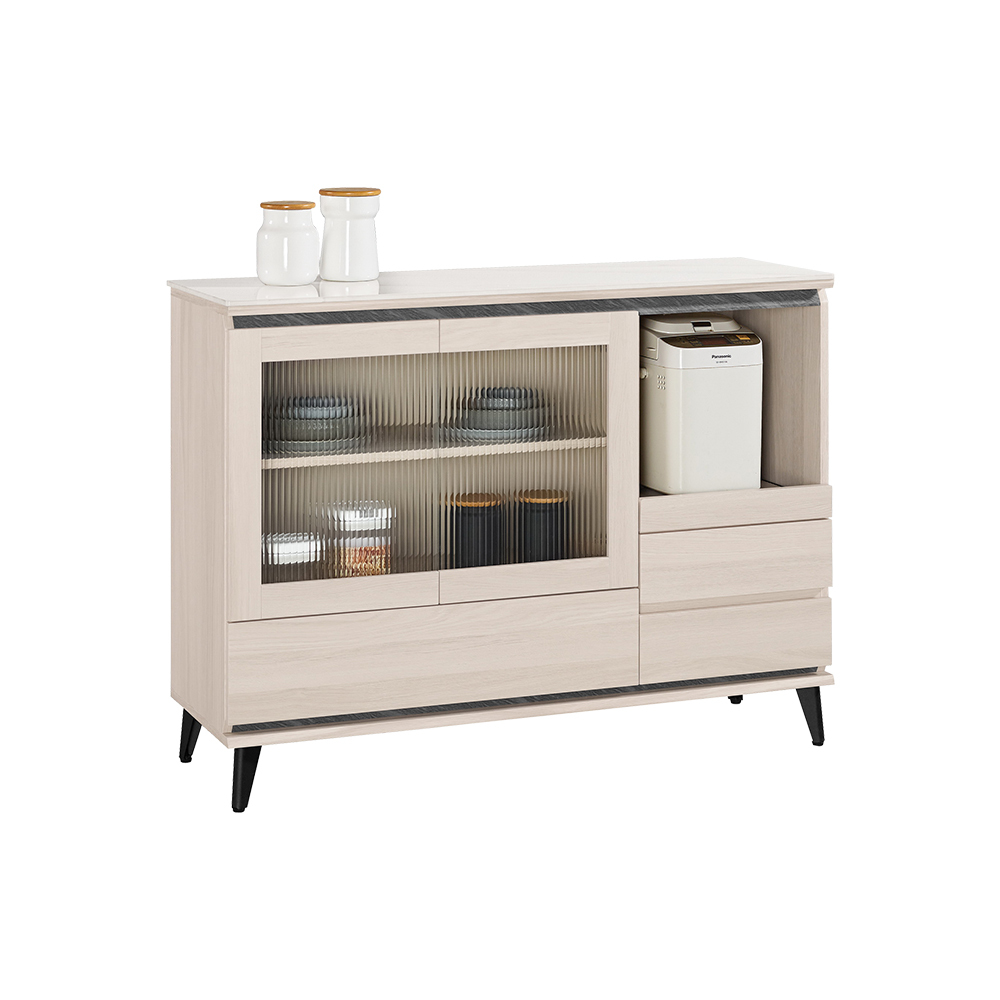 珊卓4尺長虹玻璃岩板收納餐櫃/碗盤櫃/置物矮櫃/拉盤電器櫃/玄關櫃