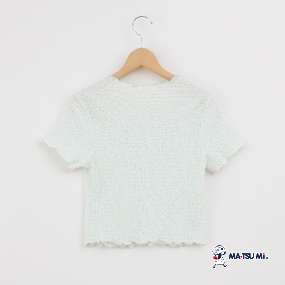 MA‧TSU Mi 木耳邊雲朵感泡泡布彈性上衣(粉.草綠)