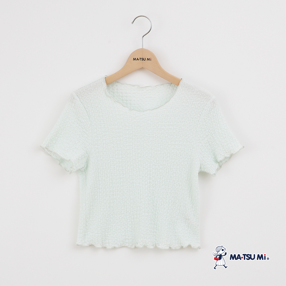 MA‧TSU Mi 木耳邊雲朵感泡泡布彈性上衣(粉.草綠)