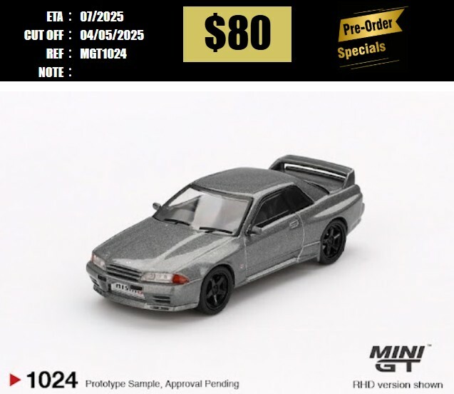 PO-$80 * MINI GT * 1:64 #1024 Nissan Skyline GT-R  (NISMO BNR32 CRS Version) Dark Metal Gray RHD [OD15/04]