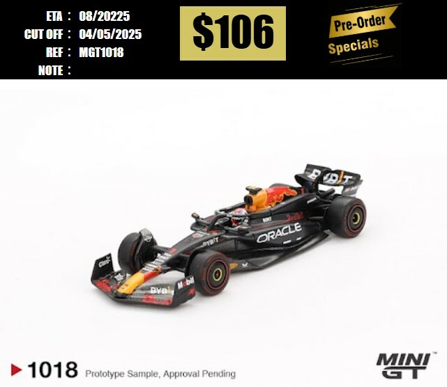 PO-$106 * MINI GT * 1:64 #1018 Oracle Red Bull Racing RB20 #1 Max Verstappen  2024 F1 2024 Bahrain GP Winner [OD15/04]
