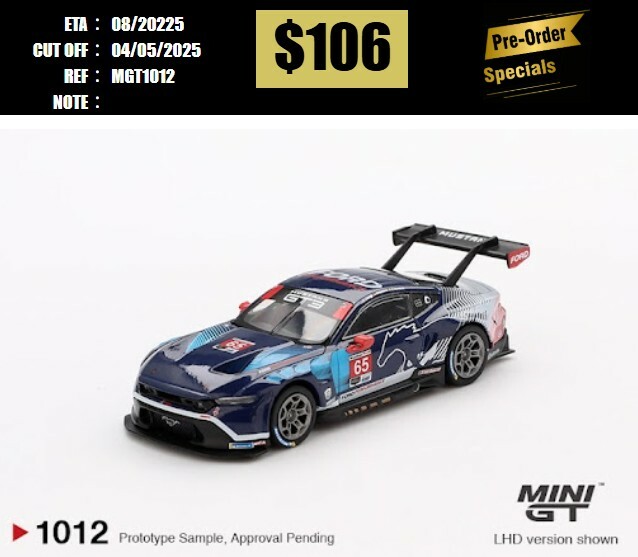 PO-$106 * MINI GT * 1:64 #1012 Ford Mustang GT3 #65 Ford Multimatic Motorsports 2024 IMSA Daytona 24 Hrs LHD [OD15/04]