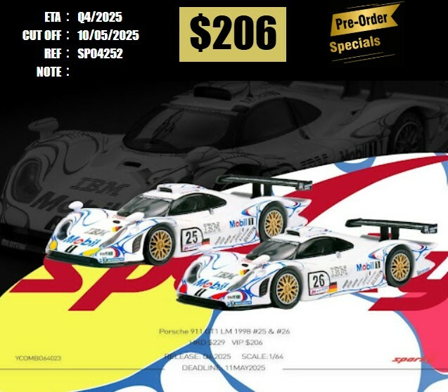 PO-$206 * SPARKY * 1:64 Porsche 911 GT1 LM 1998 #25 & #26（Tiny Exclusive ） [OD20/04]