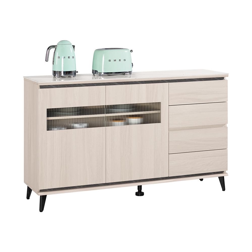 珊卓5尺長虹玻璃岩板收納餐櫃/碗盤櫃/置物矮櫃/電器櫃/玄關櫃