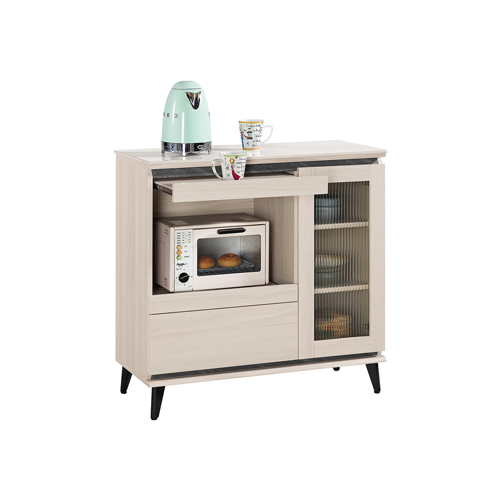 珊卓3尺長虹玻璃岩板收納餐櫃/碗盤櫃/置物矮櫃/電器櫃/玄關櫃