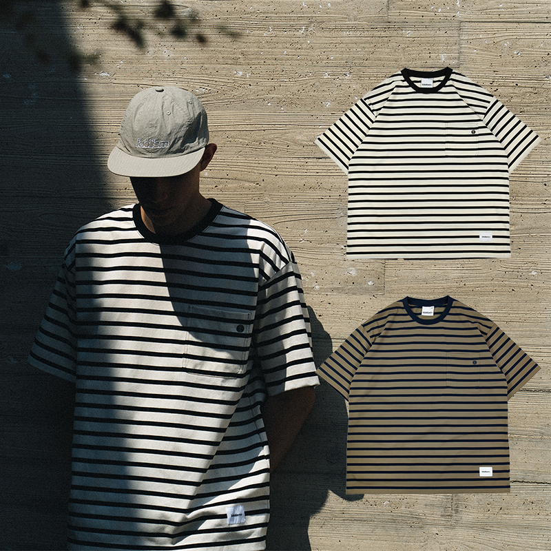 idealism Stripe Tee 白色 棕色 條紋短上衣【ID25002】
