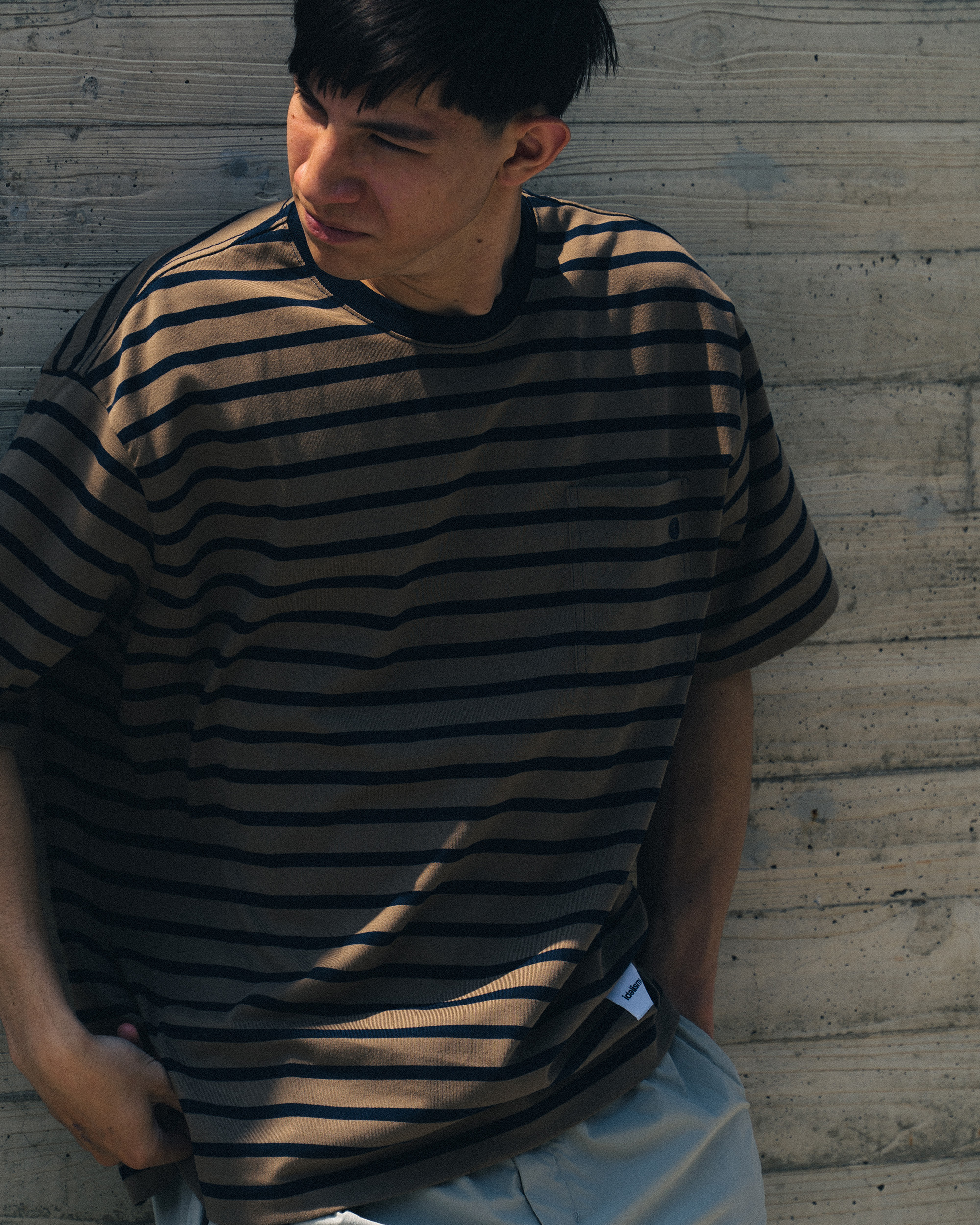 idealism Stripe Tee 白色 棕色 條紋短上衣【ID25002】