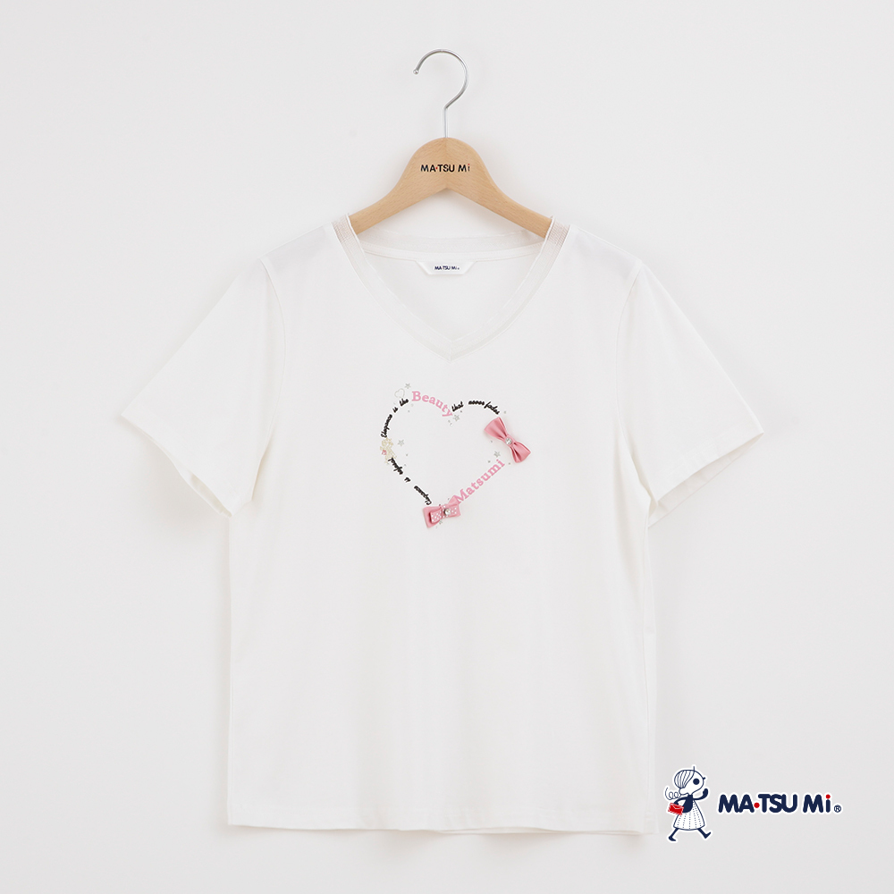 MA‧TSU Mi V領網紗拼接繡花立體蝴蝶結彈性上衣(白.草綠)