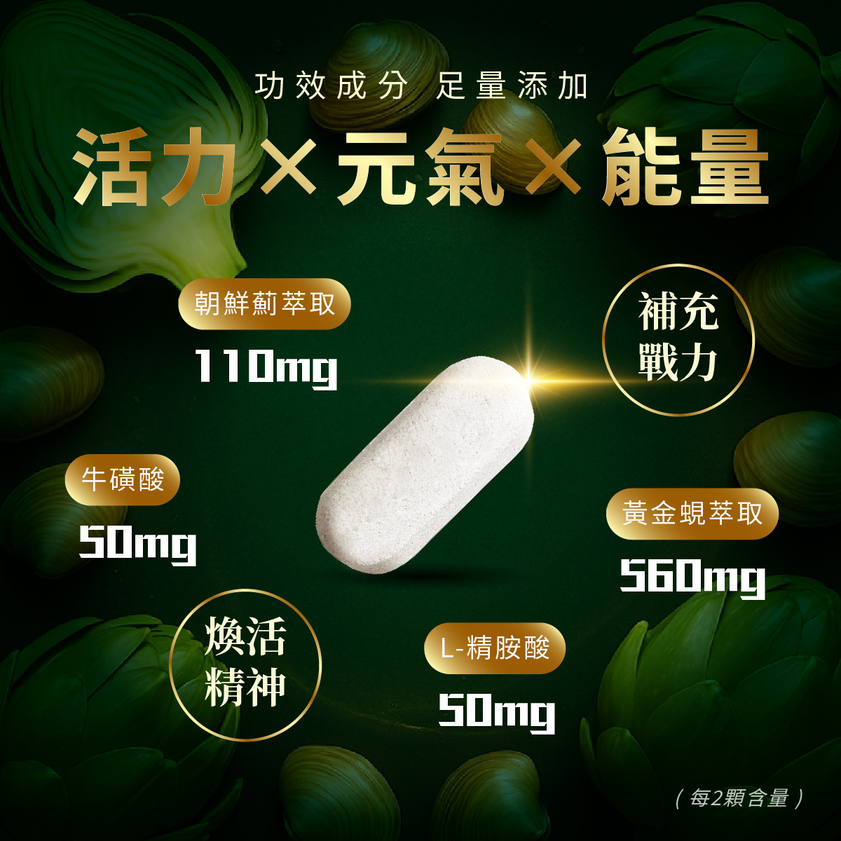 營養師推薦朝鮮薊顯錠，嚴選花蓮黃金蜆+朝鮮薊萃取，功效成分足量添加，為你補充戰力，煥活精神