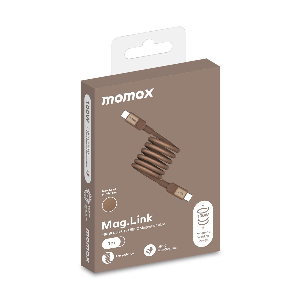 MOMAX - 【砂岩色】 Mag.Link 100W USB-C to USB-C 磁吸充電線 1M (DC52L2)