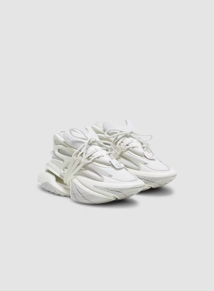 【 BALMAIN UNICORN 皮革運動鞋 - 灰x白 】