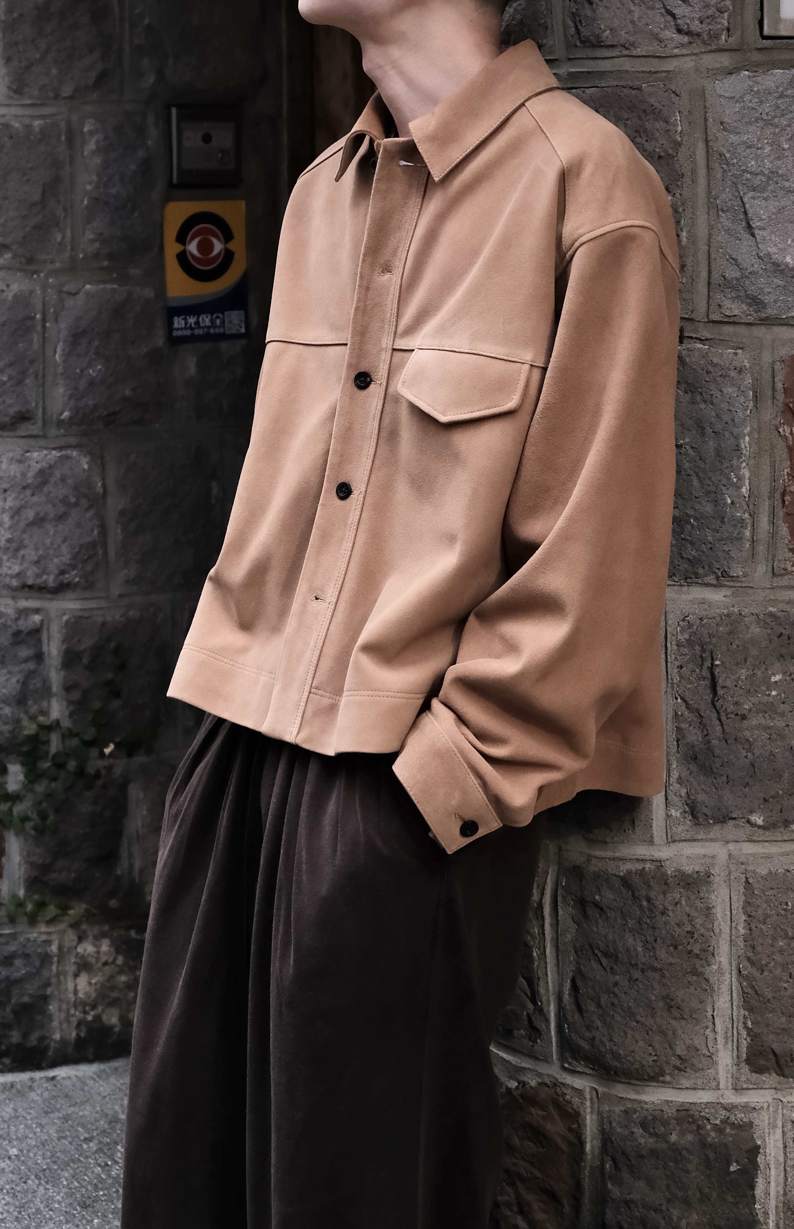 ANCELLM - SUEDE SHORT SHIRT JACKET / BROWN