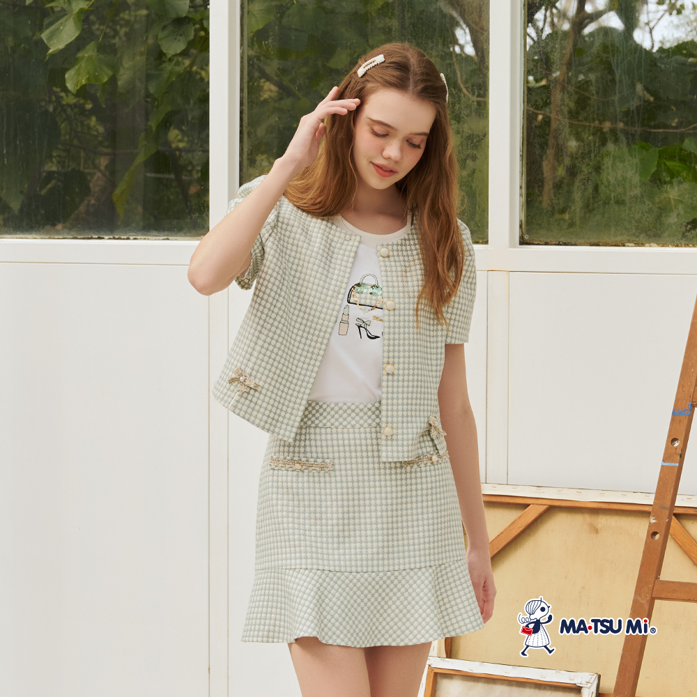 MA‧TSU Mi 小香風金屬裝飾釦開襟短版外套(粉紫.草綠)