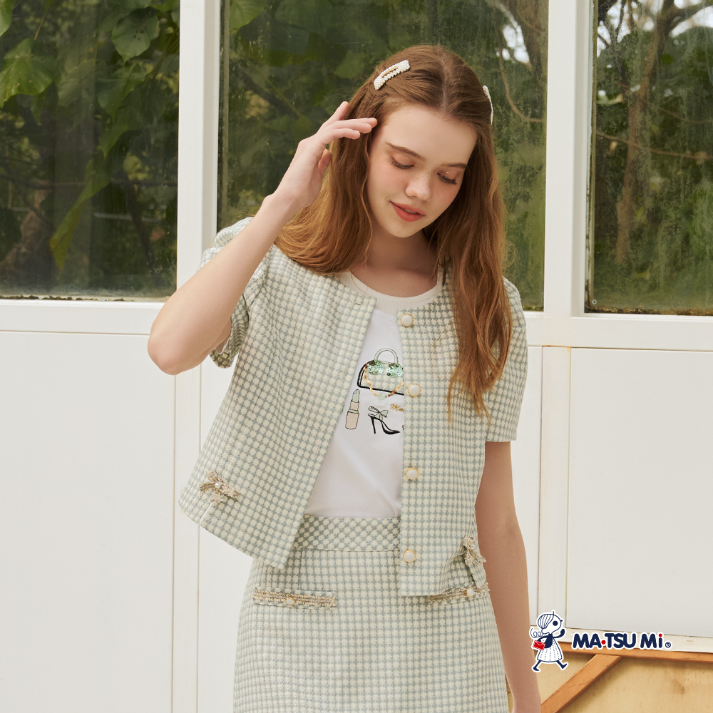 MA‧TSU Mi 小香風金屬裝飾釦開襟短版外套(粉紫.草綠)