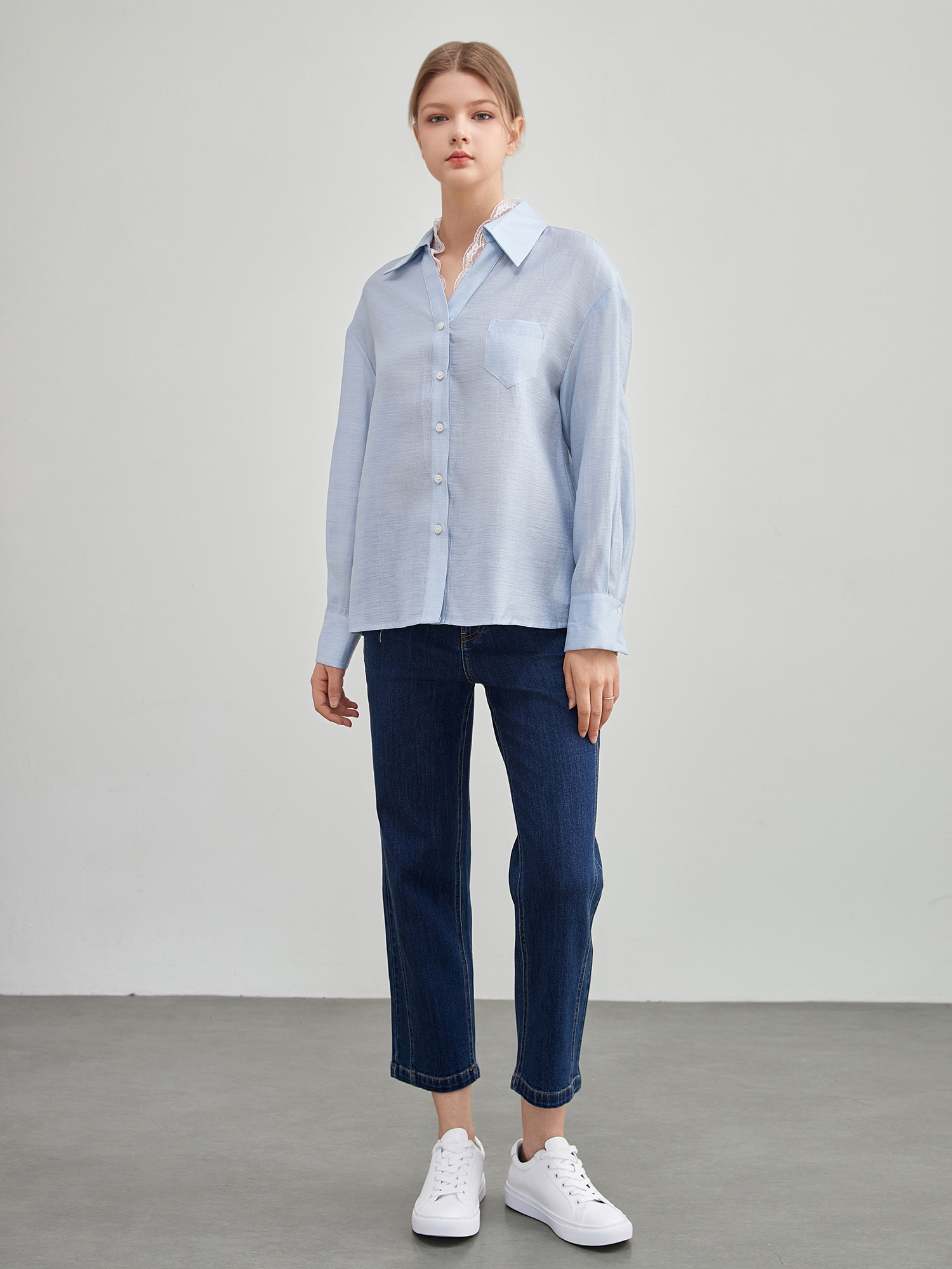 mi-tu 蕾絲領長袖恤衫