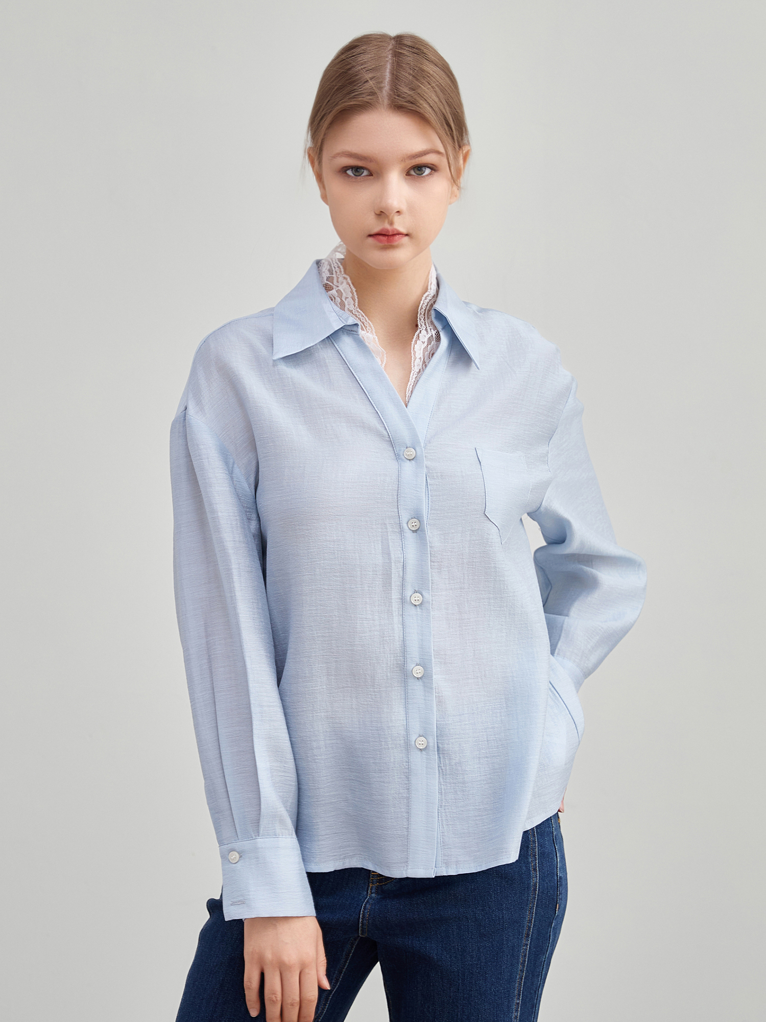 mi-tu 蕾絲領長袖恤衫