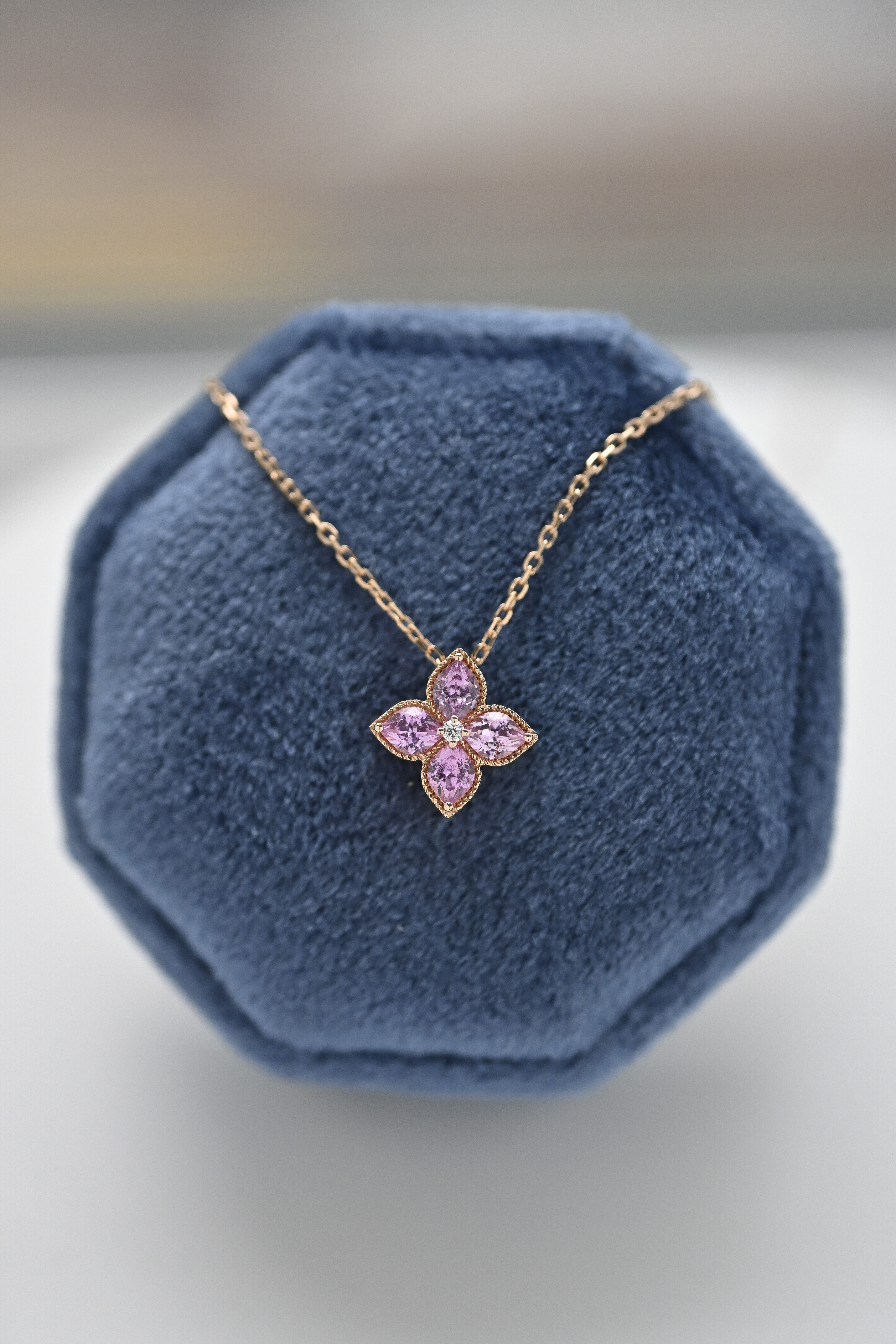 18K Pink Sapphire Flower Diamond necklace