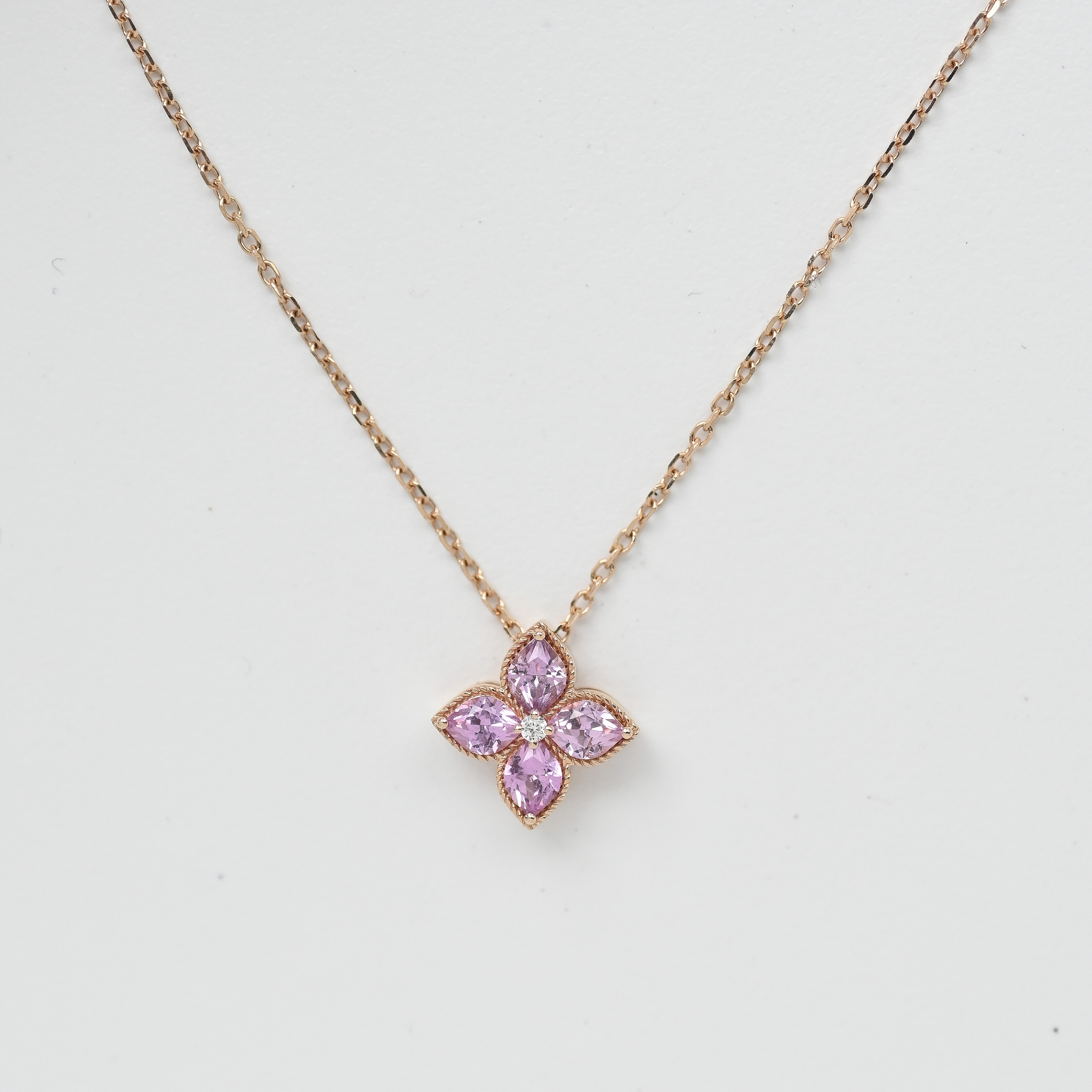 18K Pink Sapphire Flower Diamond necklace