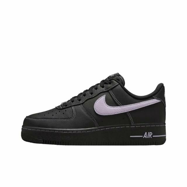 NIKE AIR FORCE 1 全黑 紫勾 紫羅蘭 刺繡 縫線 黑紫HQ2037-001