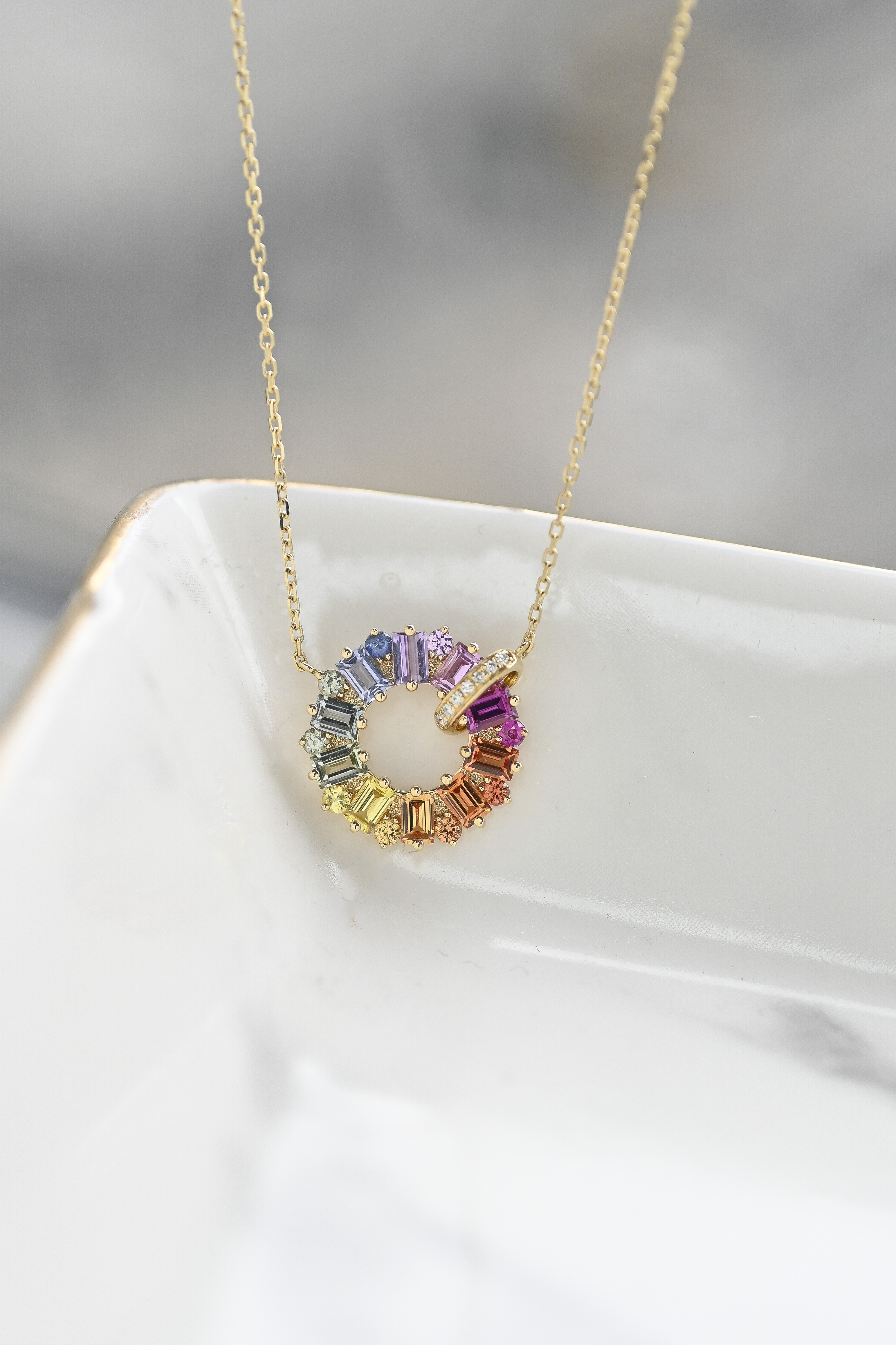 18K Rainbow Sapphire Lucky Wheel Diamond Necklace