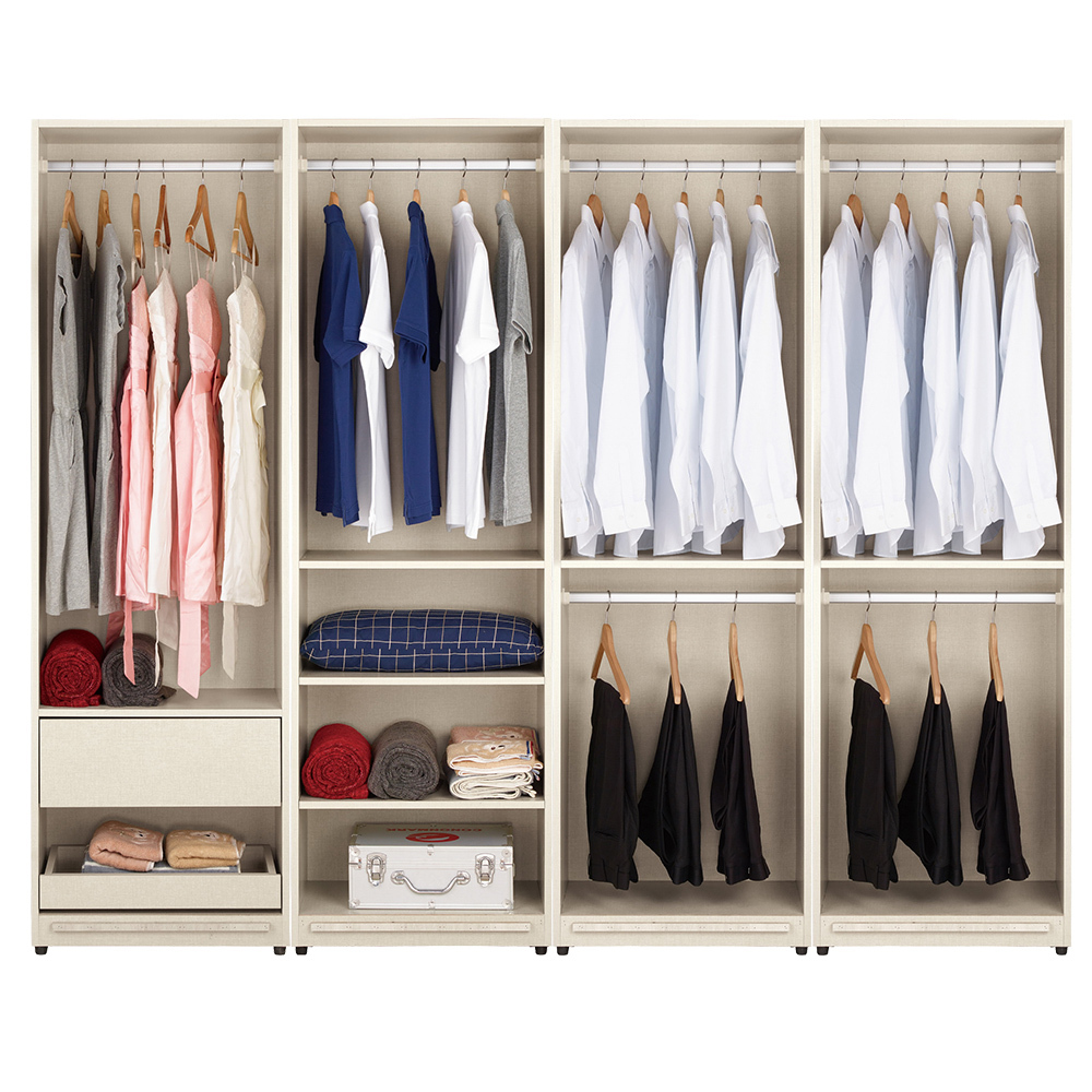 恩洛8尺長虹玻璃推門/拉門衣櫃(六吊桿+一抽+三格)