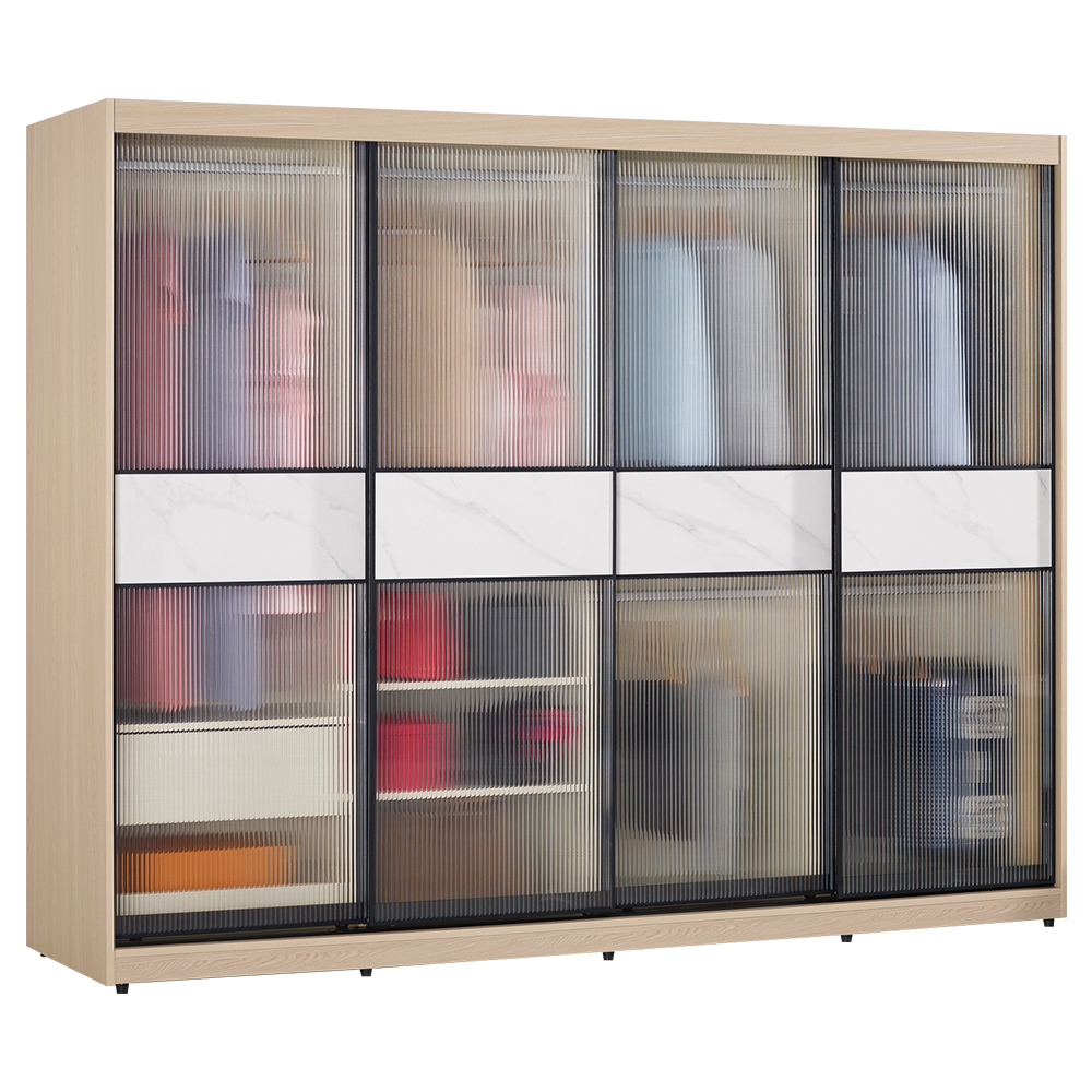 恩洛8尺長虹玻璃推門/拉門衣櫃(六吊桿+一抽+三格)