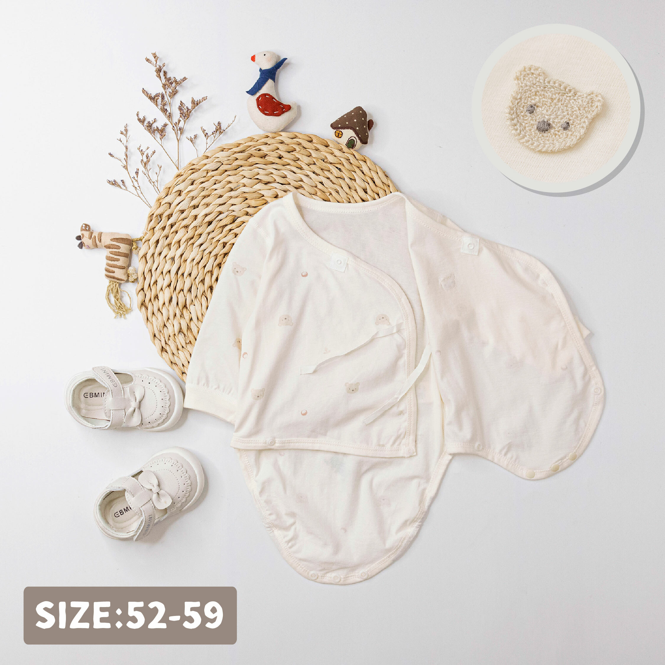 純淨系列【T0046】滿版小熊楓葉開襟長袖包屁衣