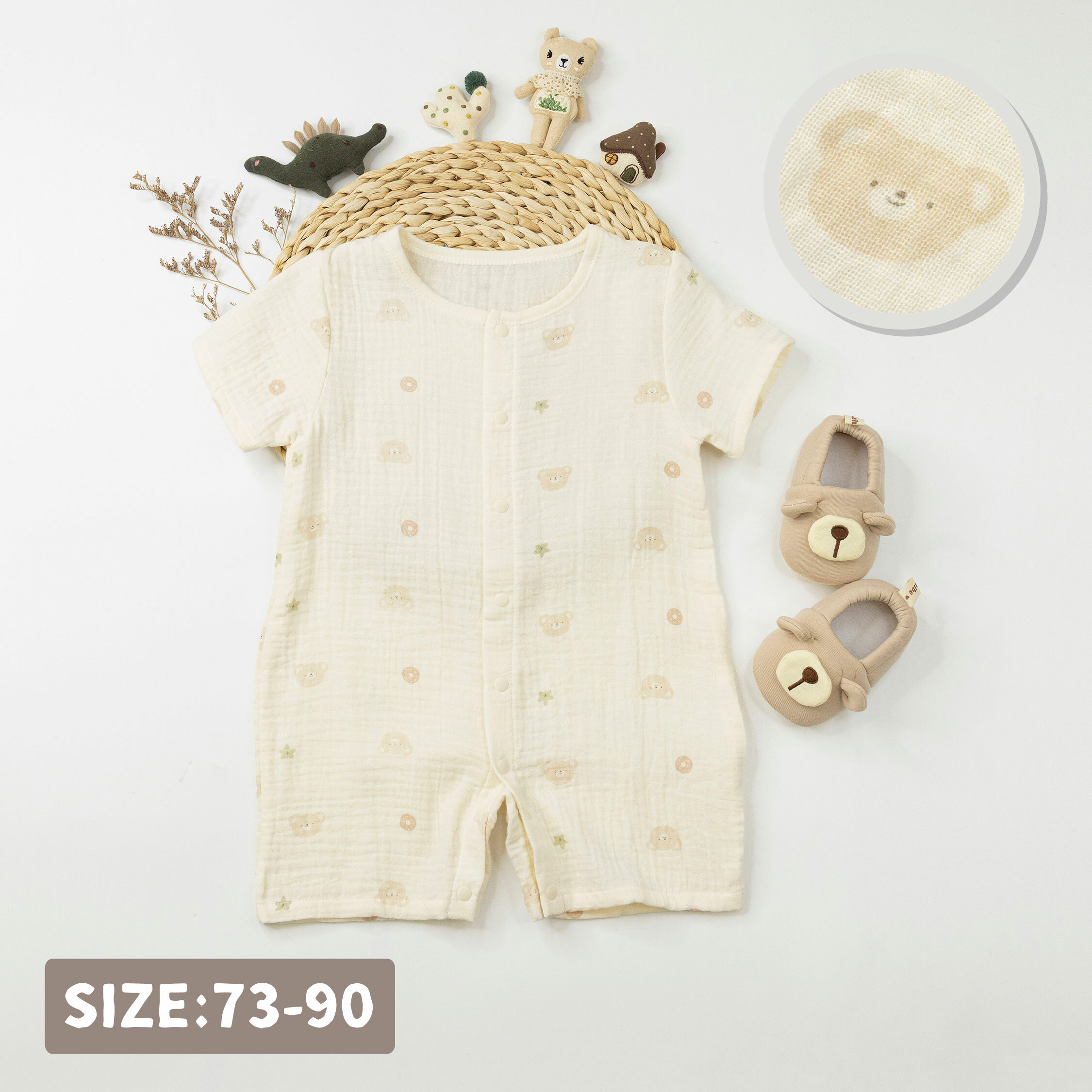 純淨系列【T0052】甜甜圈葉子小熊短袖連身衣