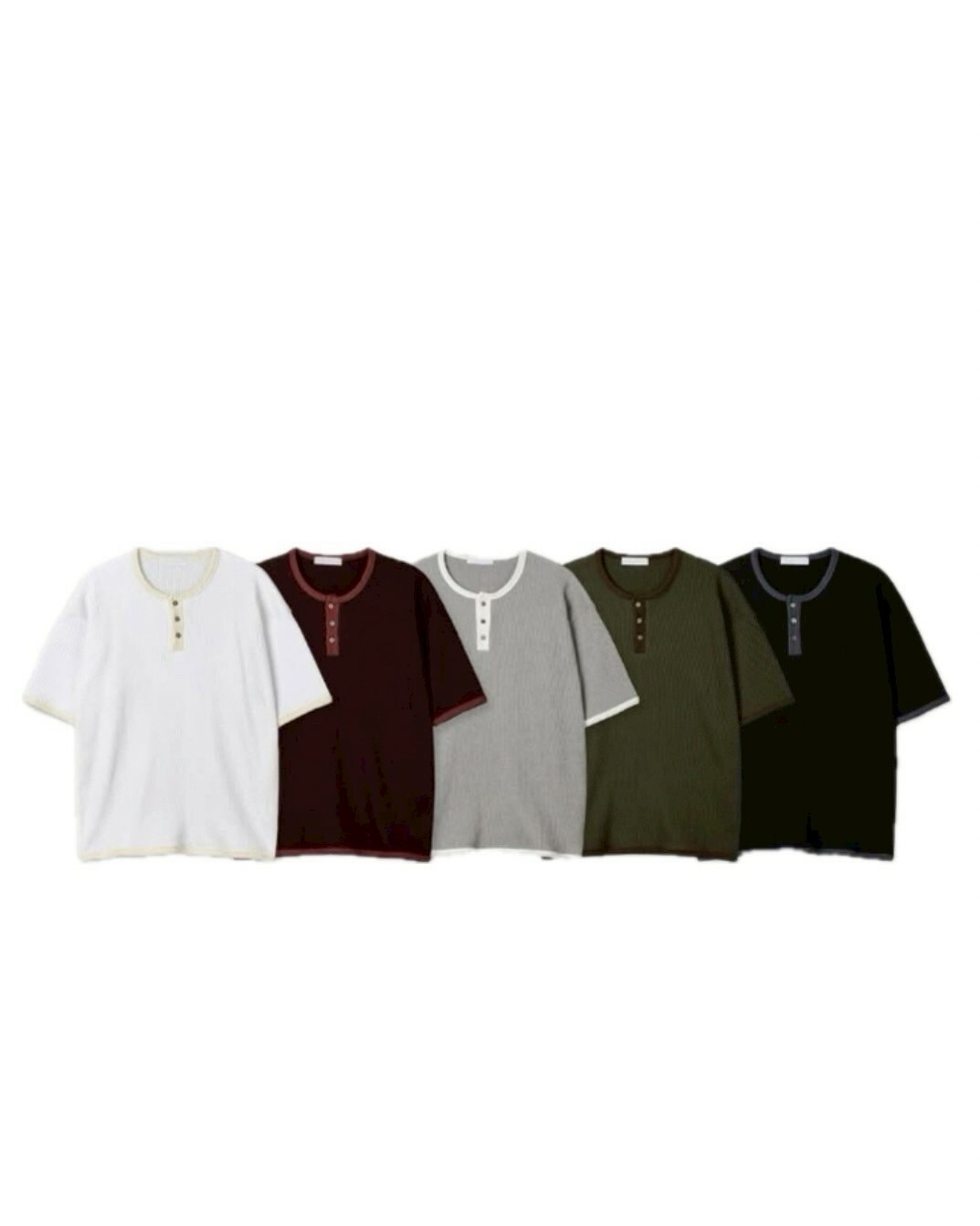 PARA 亨利領 拼接 華夫格 上衣 #短袖