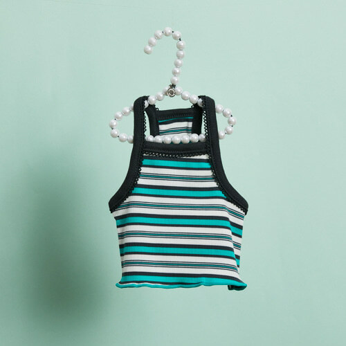 Louisdog 清涼條紋蕾絲背心