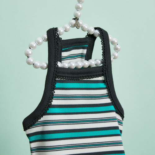 Louisdog 清涼條紋蕾絲背心