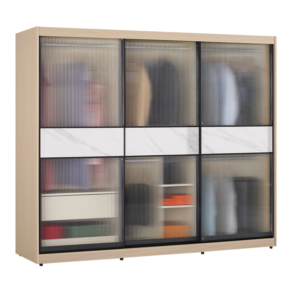 恩洛7.5尺長虹玻璃推門/拉門衣櫃(五吊桿+一抽+三格)