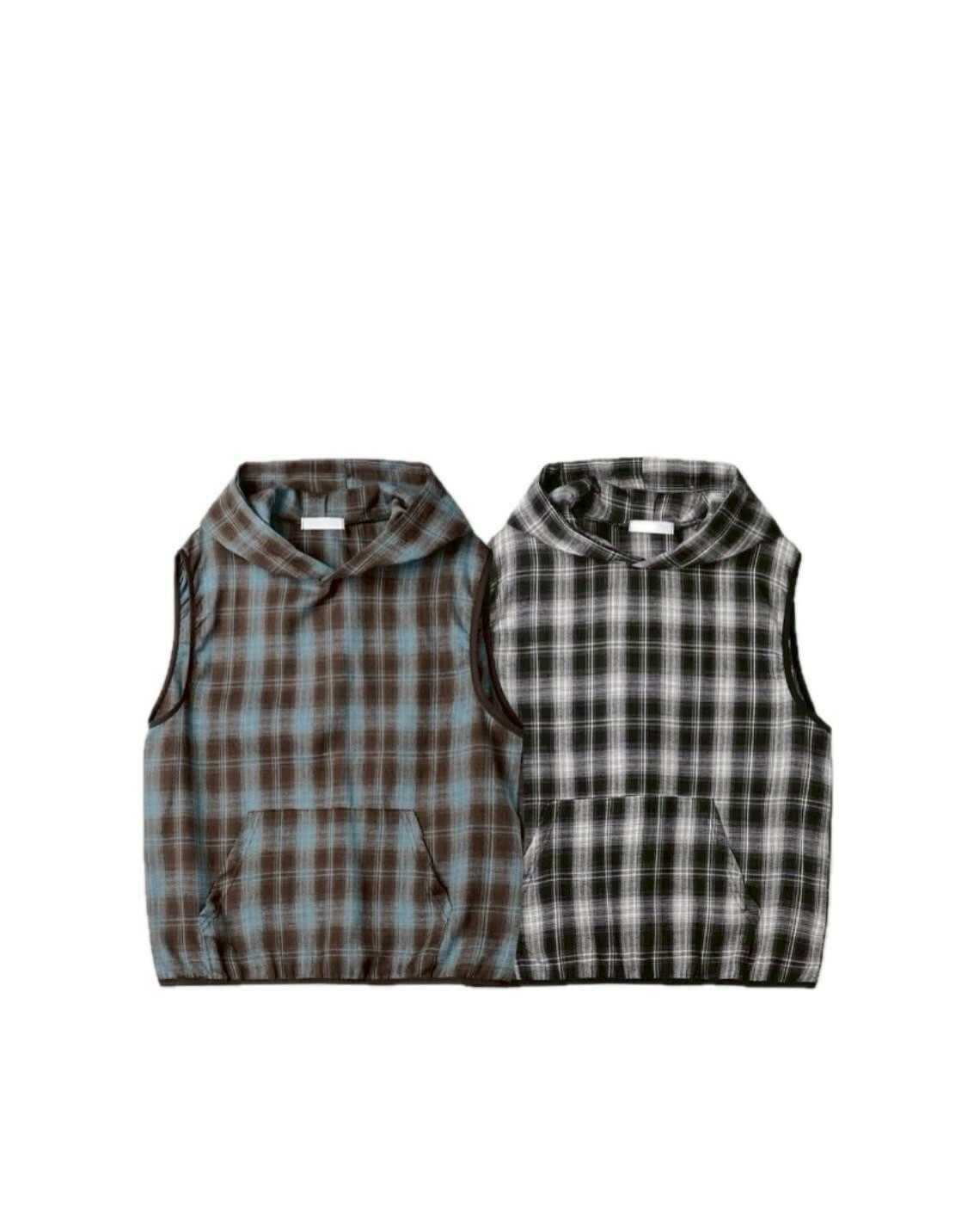 PARA 格紋 拼接色系 連帽 #背心