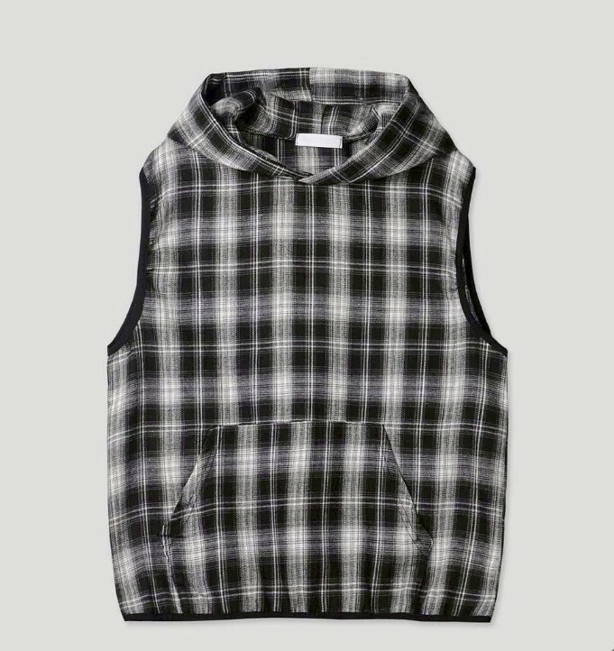 PARA 格紋 拼接色系 連帽 #背心