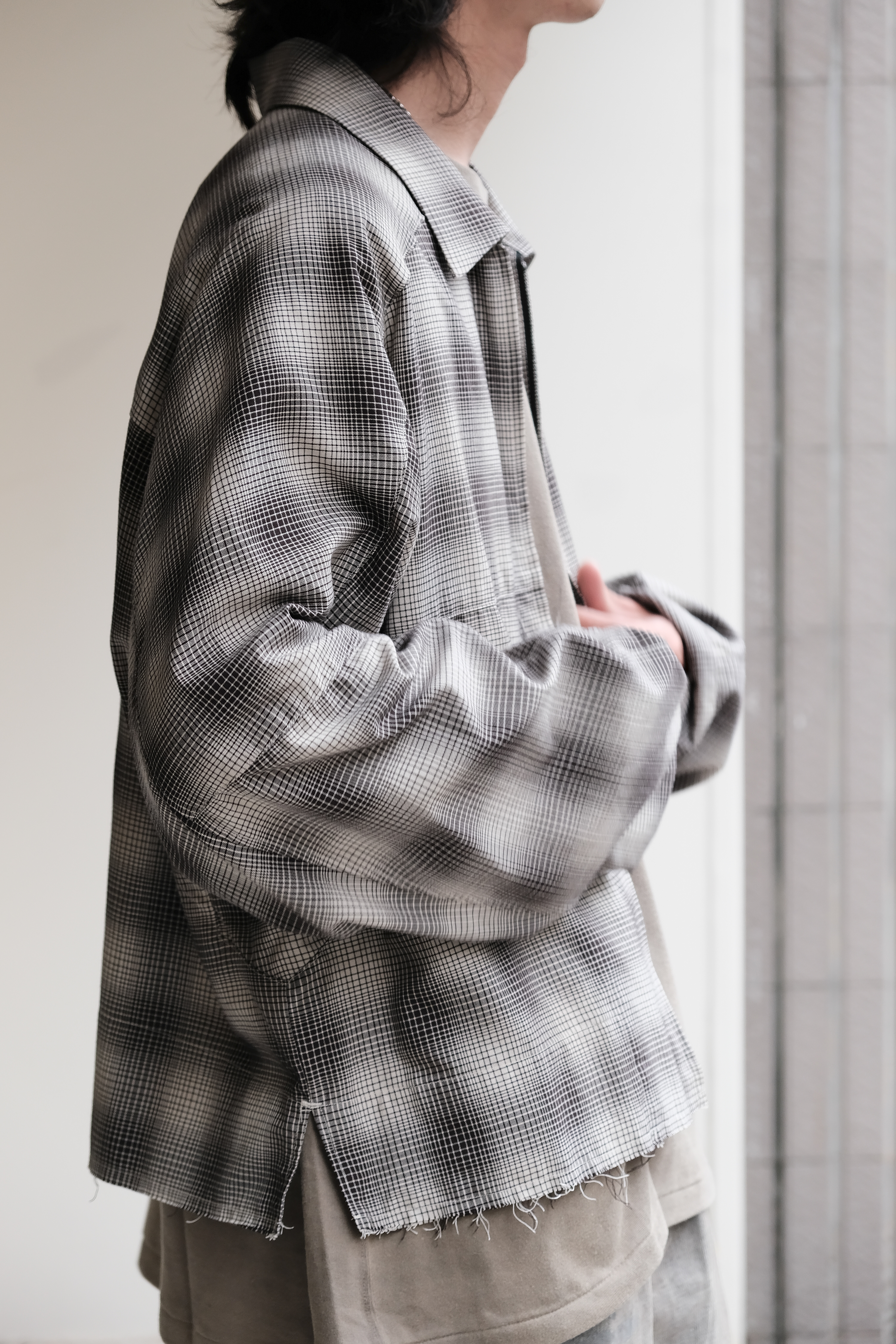 ANCELLM OMBRECHECK SHORT ZIPUP SHIRTサイズ2 ANCELLM - OMBRECHECK SHORT ZIPUP SHIRT / 2COLORS