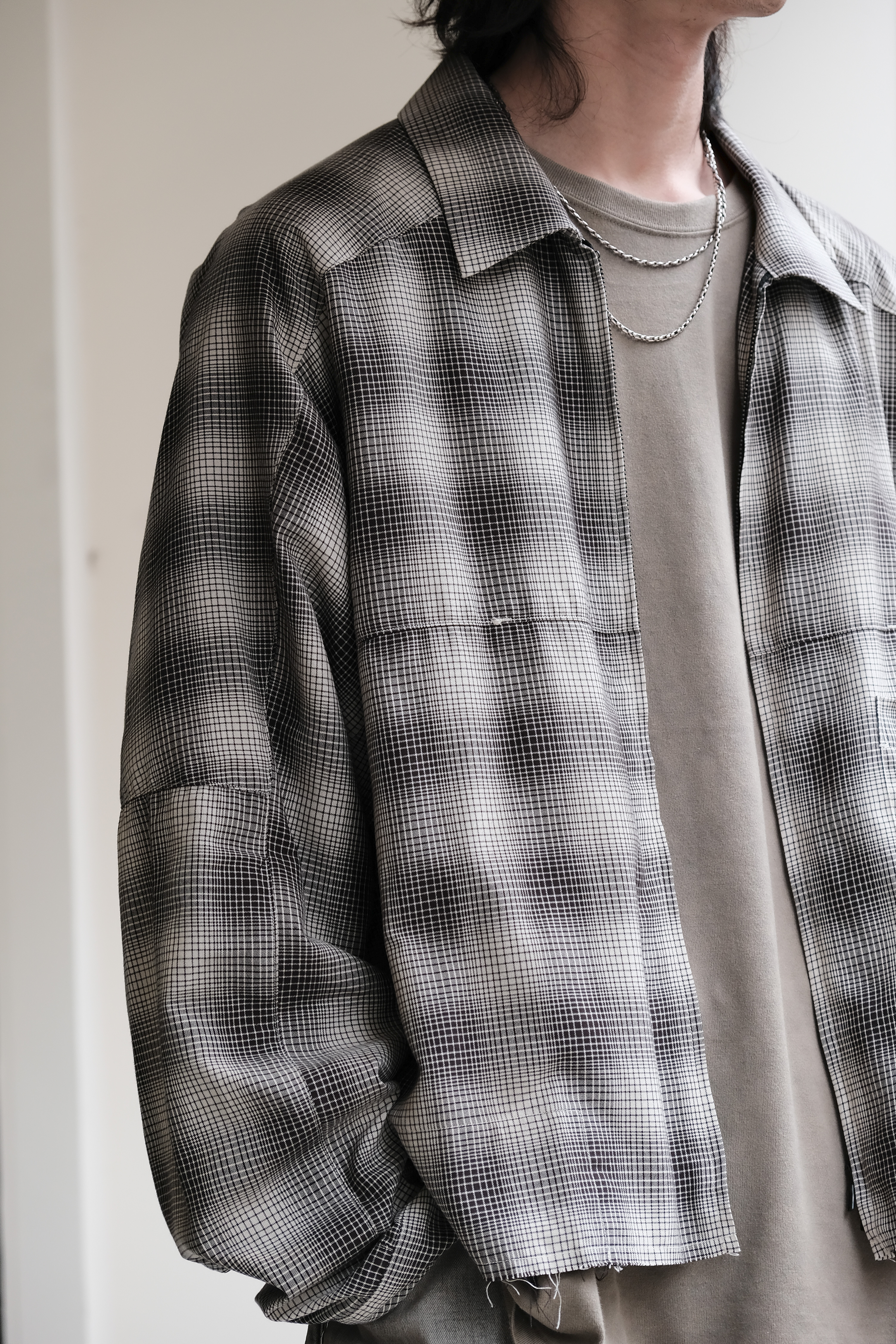 ANCELLM OMBRECHECK SHORT ZIPUP SHIRTサイズ2 OMBRECHECK SHORT ZIPUP SHIRT(BROWN) – ANCELLM