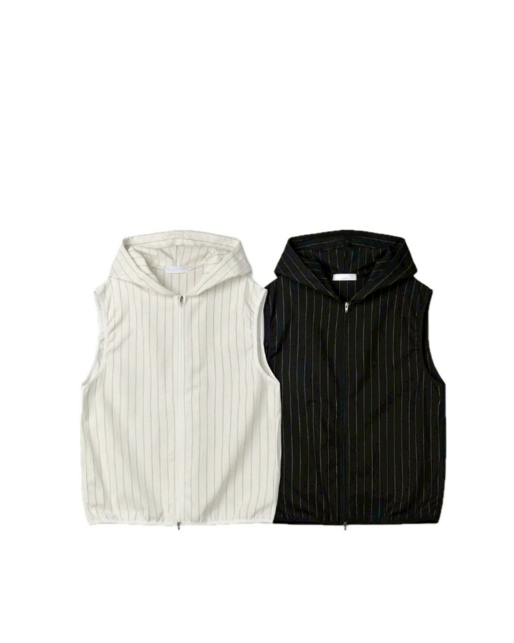 PARA 亞麻 直條線 拉鍊 連帽背心 #外套