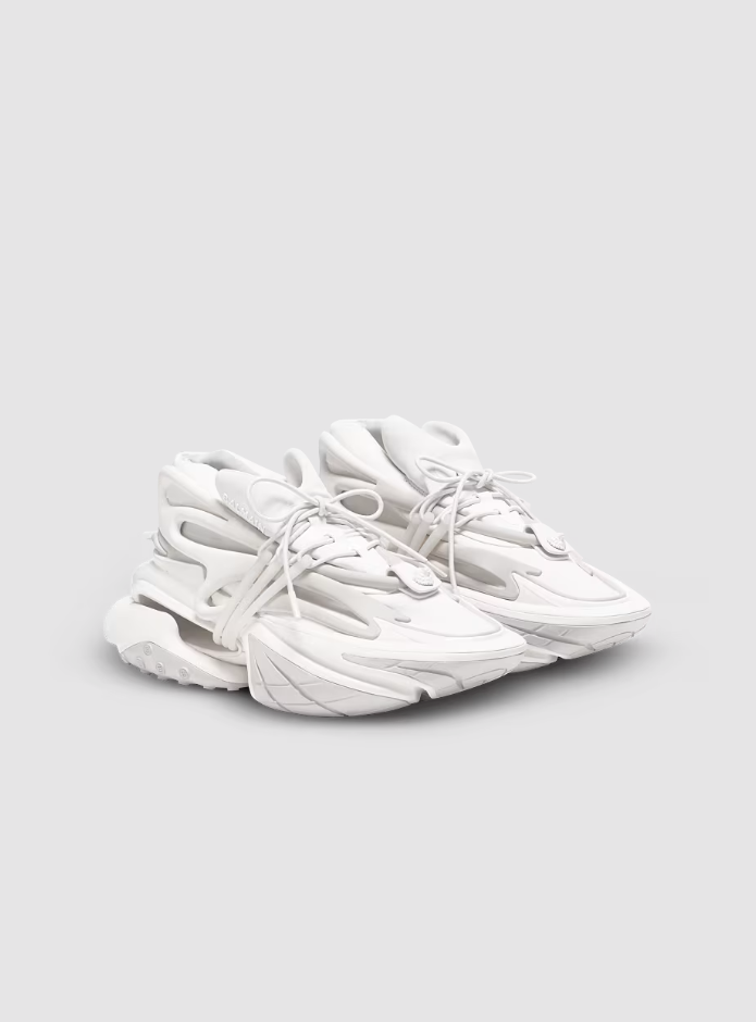 【 BALMAIN UNICORN LOW-TOP 皮革運動鞋 - 灰白 】