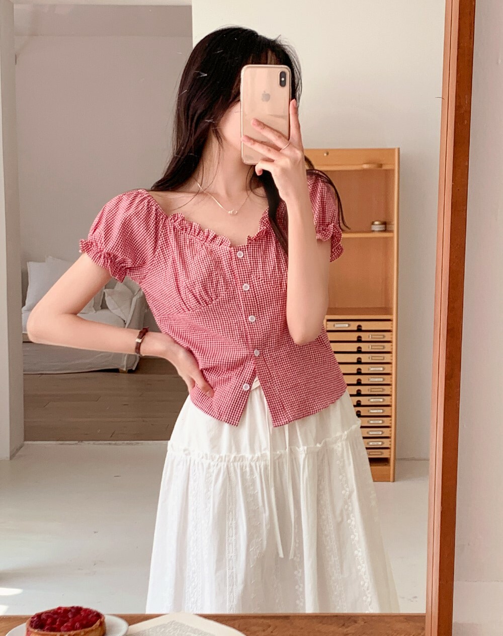 韓國grace muse授權 夏日心情泡泡袖荷葉邊兩式上衣