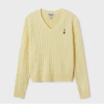 [S] WHO.A.U YELLOW STEVE V-NECK CABLE SWEATER, WHKAF1104F30-YELLOW (SWAU532)