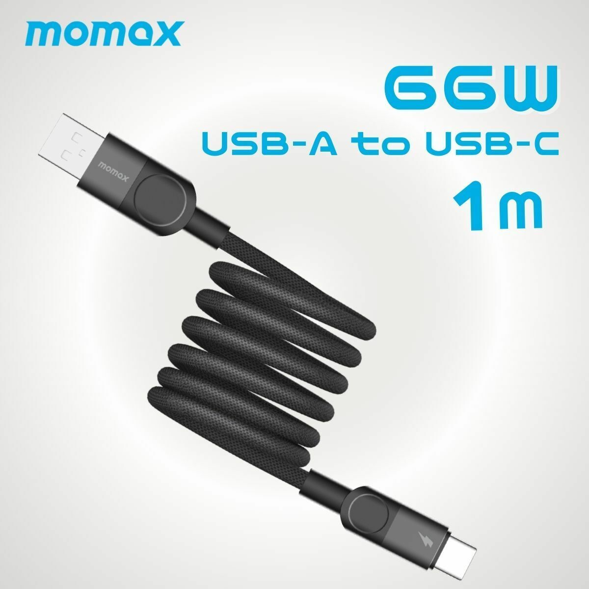 MOMAX - 【黑色】 Mag.Link 66W USB-A to USB-C 磁吸充電線 1M (DA57D)