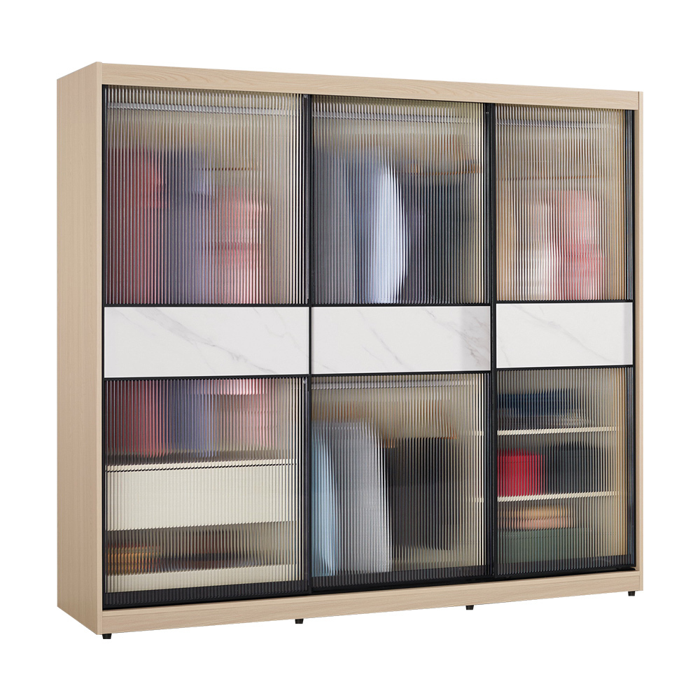 恩洛7尺長虹玻璃推門/拉門衣櫃(四吊桿+一抽+三格)