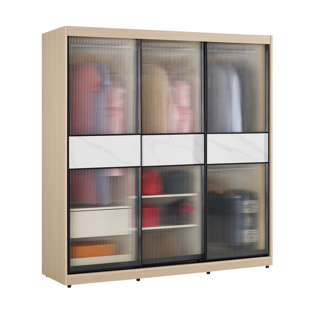 恩洛6尺長虹玻璃推門/拉門衣櫃(四吊桿+一抽+三格)