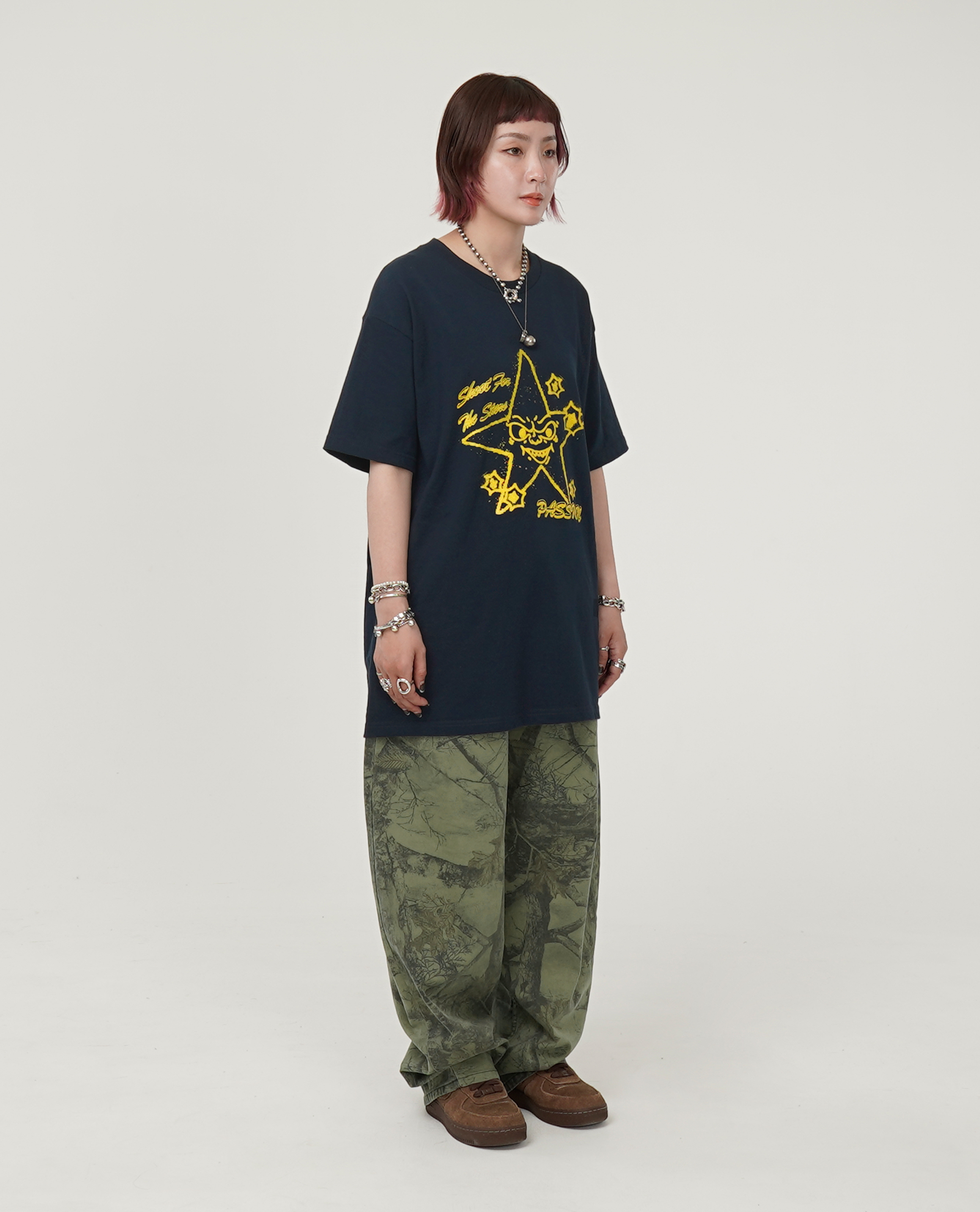 水洗樹枝寬錐褲