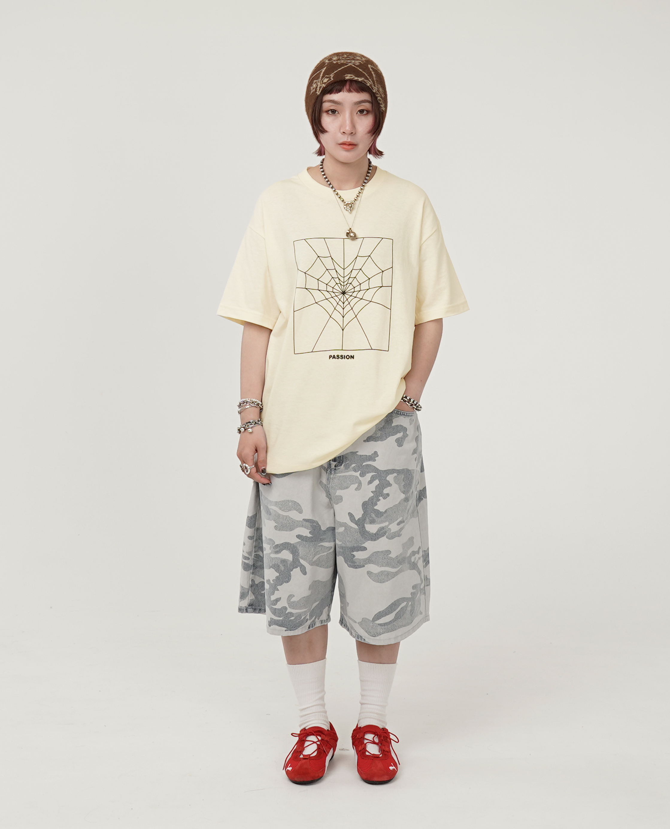 5分水洗迷彩丹寧短褲