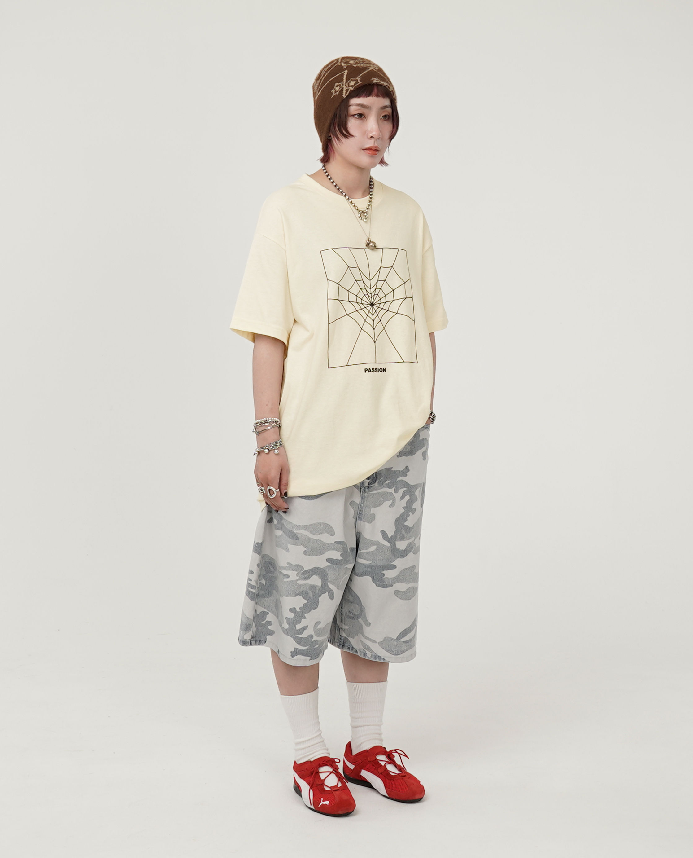 5分水洗迷彩丹寧短褲