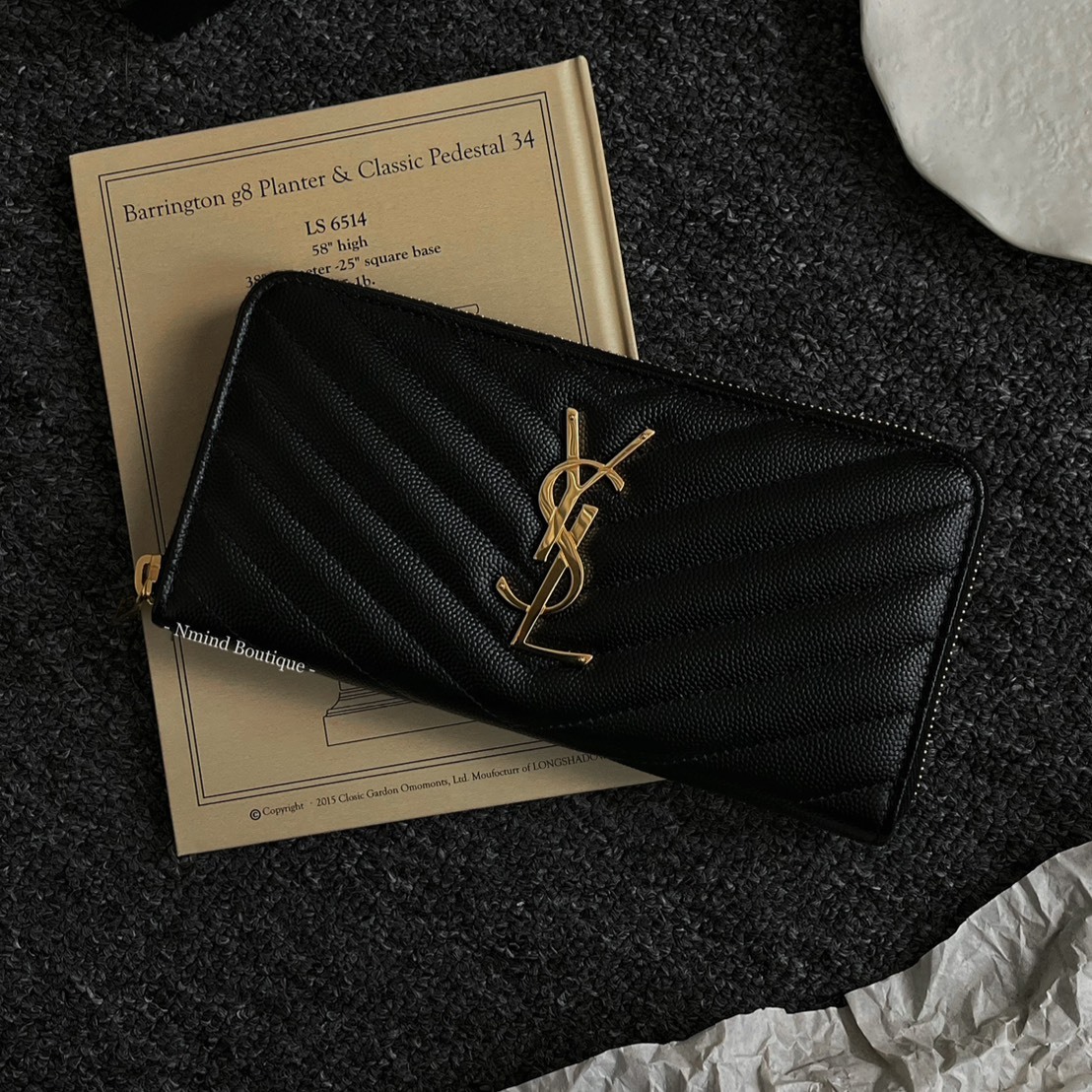 SAINT LAURENT Cassandre Matelassé Zip Around Wallet In Grain De Poudre Leather