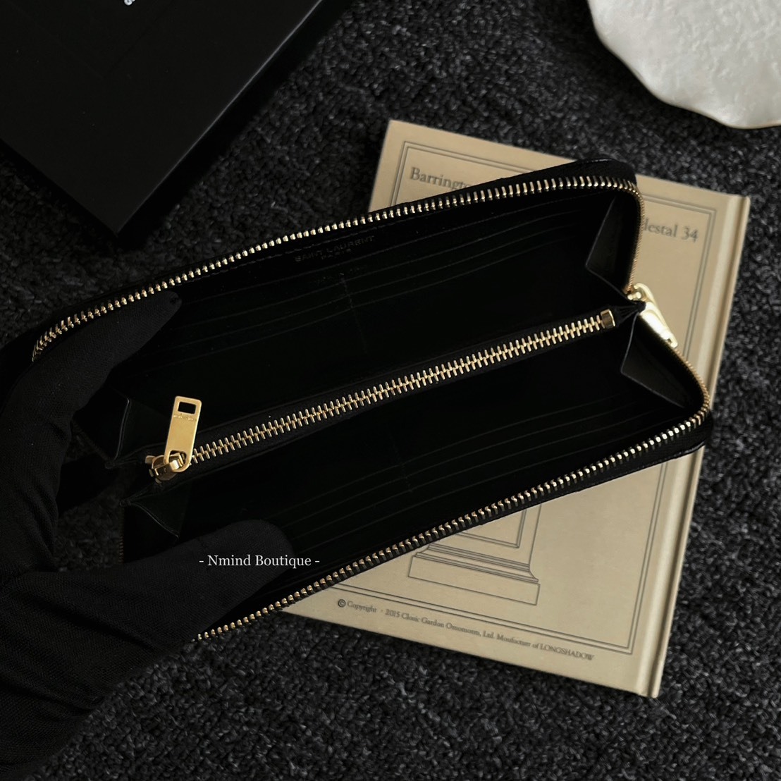 SAINT LAURENT Cassandre Matelassé Zip Around Wallet In Grain De Poudre Leather