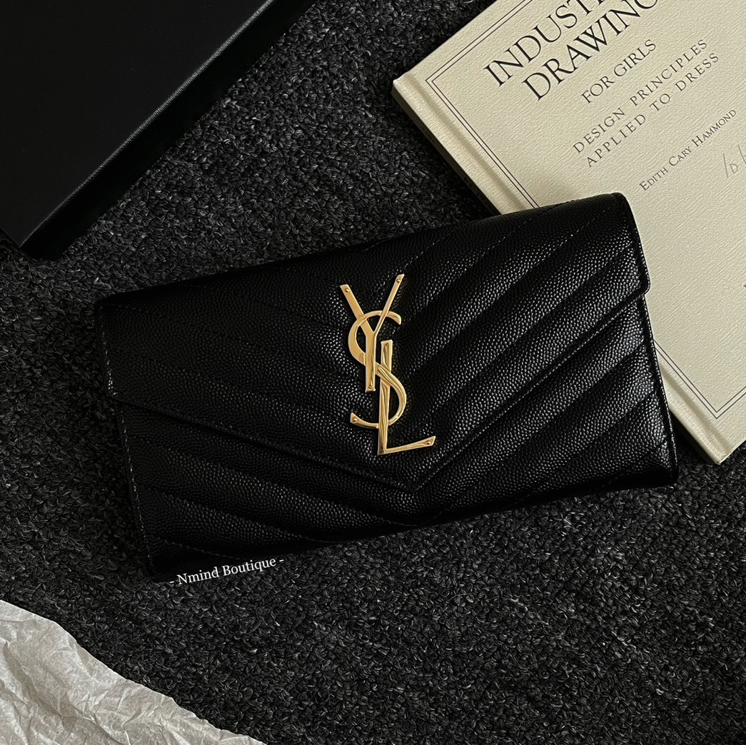 SAINT LAURENT Cassandre Matelassé Large Flap Wallet In Grain De Poudre Leather